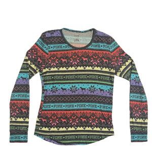 Victoria's Secret VS PINK Rainbow Fair Isle Thermal Pajama Top VS Dog Size M